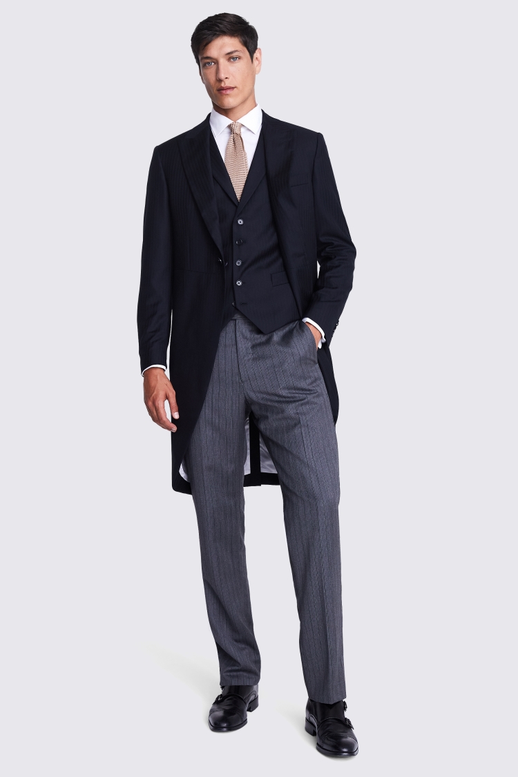 Italian Tailored Fit Black Herringbone Suit