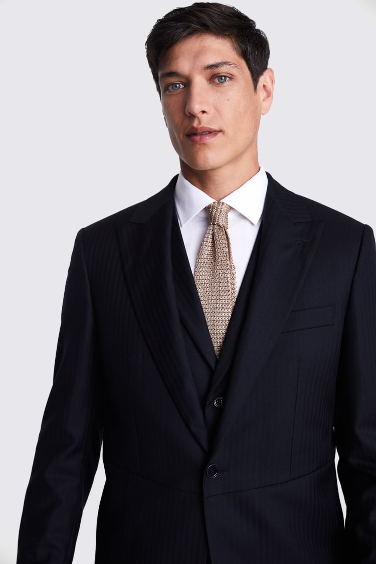 Italian Tailored Fit Black Herringbone Suit