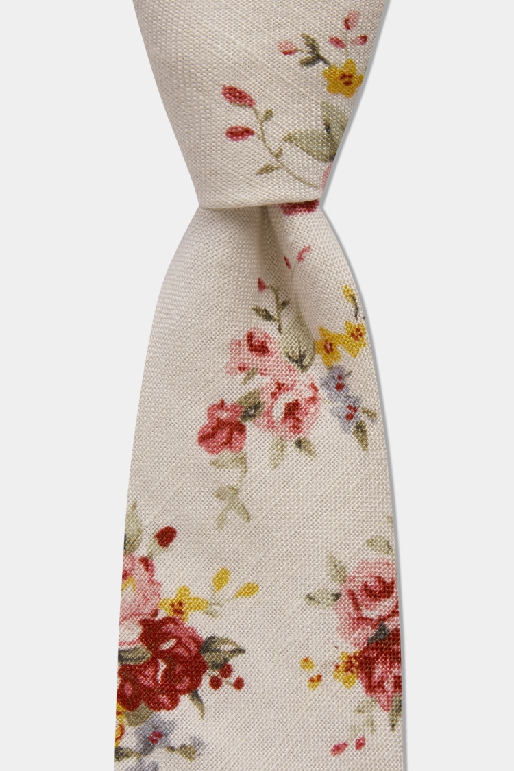 Moss London Ecru with Pink Rose Print Tie