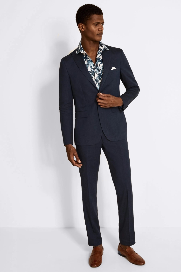 Slim Fit Navy Linen Suit