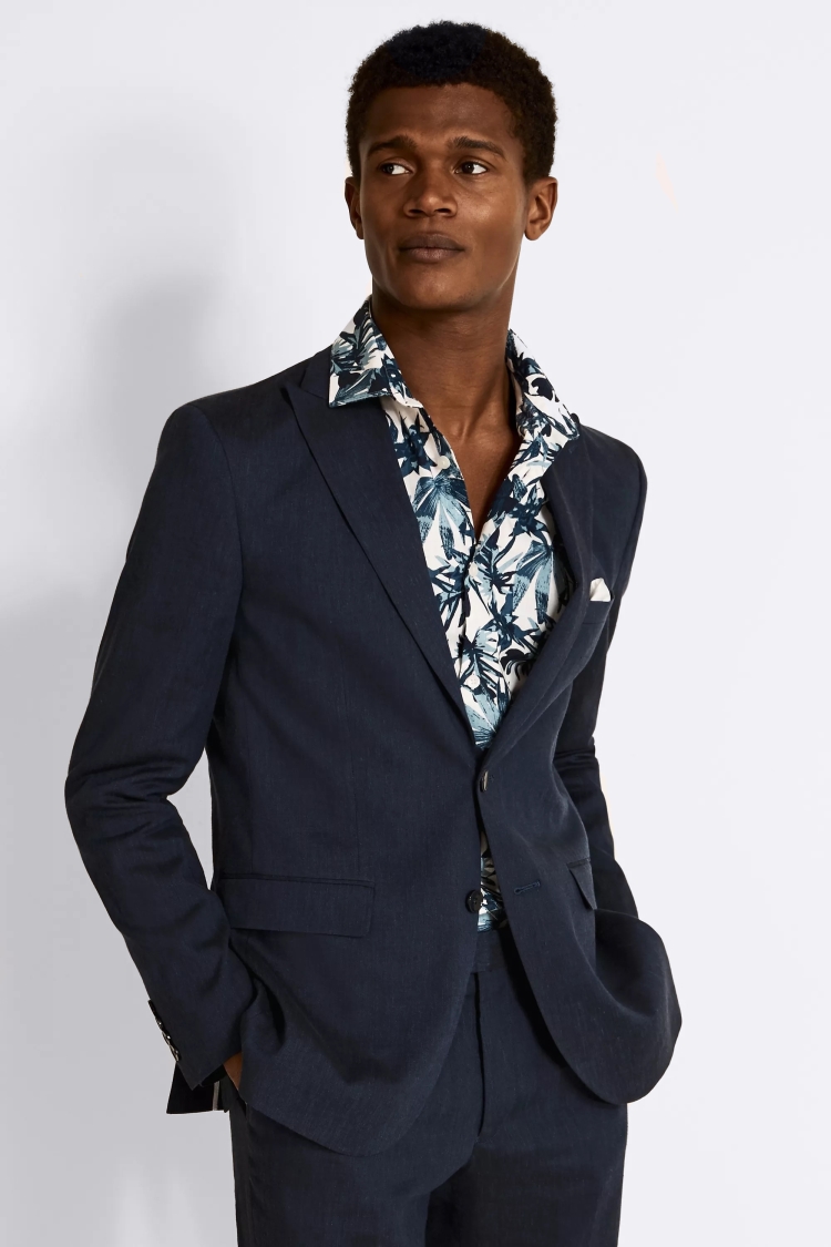 Mens navy 2025 linen jacket