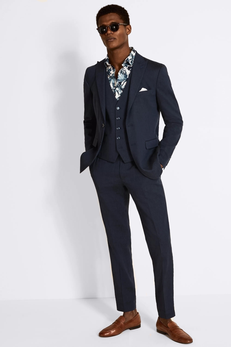 Slim Fit Navy Linen Suit