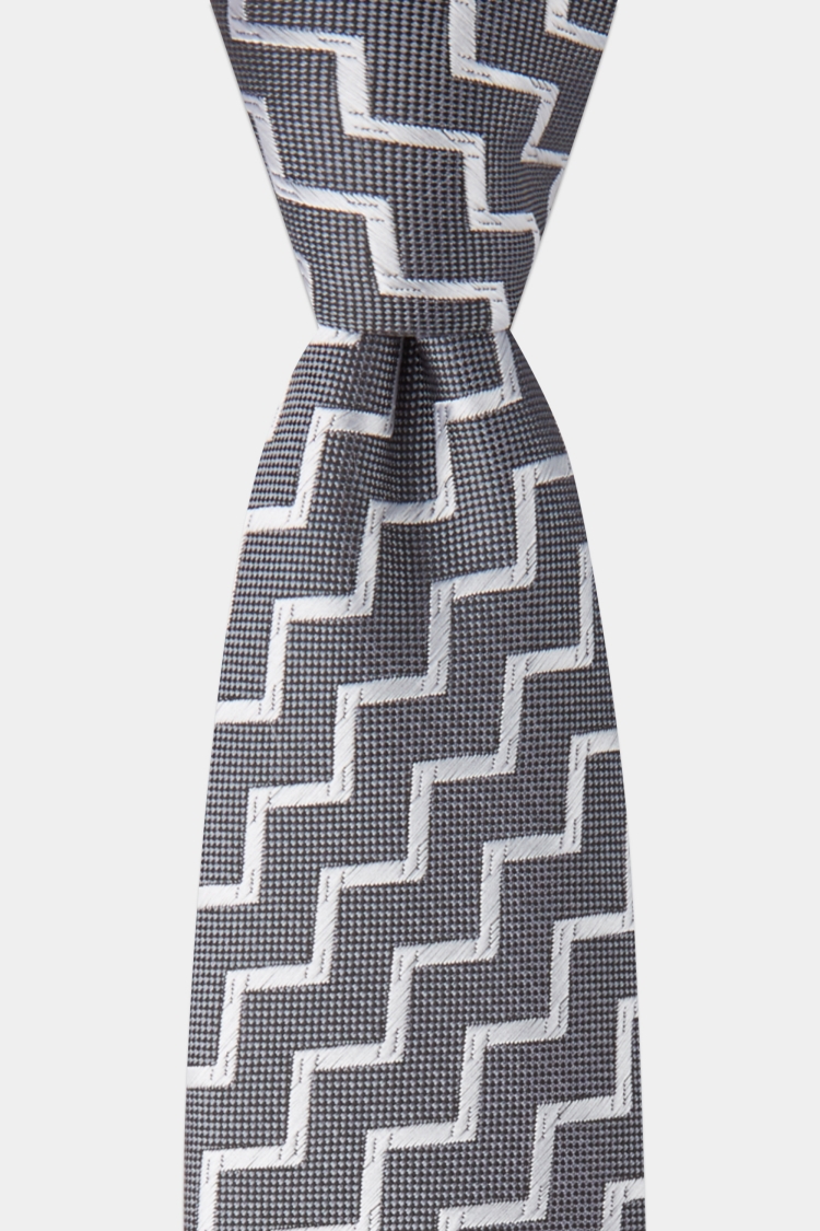 Moss London Charcoal with Silver Zig Zag Stripe Tie