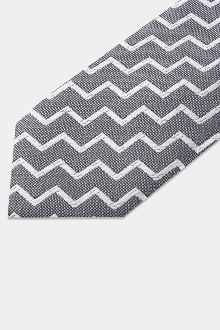 Moss London Charcoal with Silver Zig Zag Stripe Tie