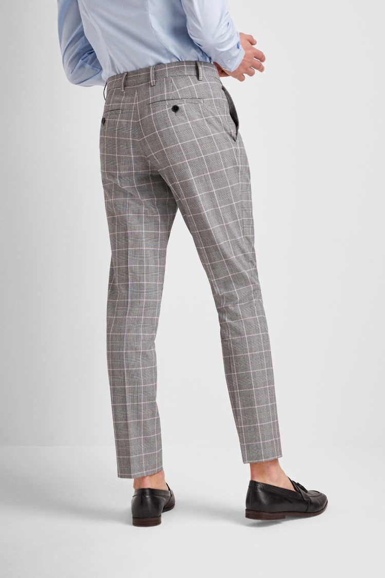 Moss London Slim Fit Grey Pink Check Trousers