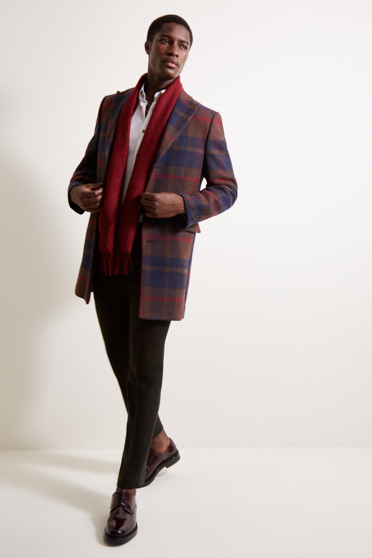 Moss London Slim Fit Red Check Overcoat 