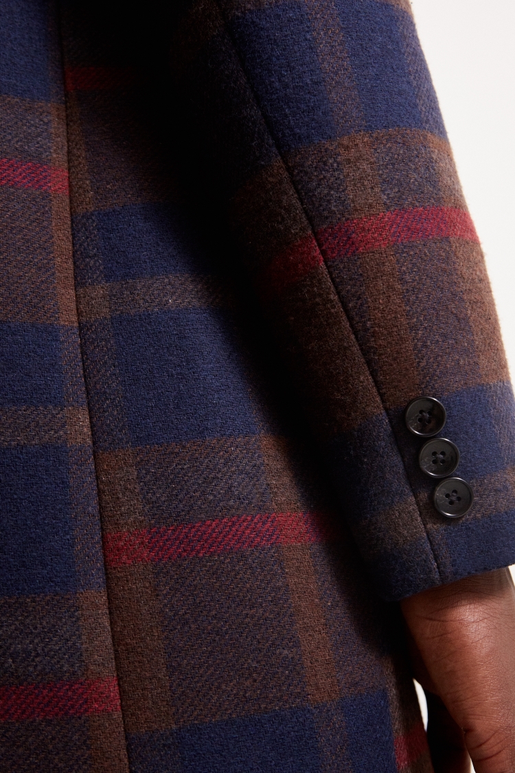 Moss London Slim Fit Red Check Overcoat 