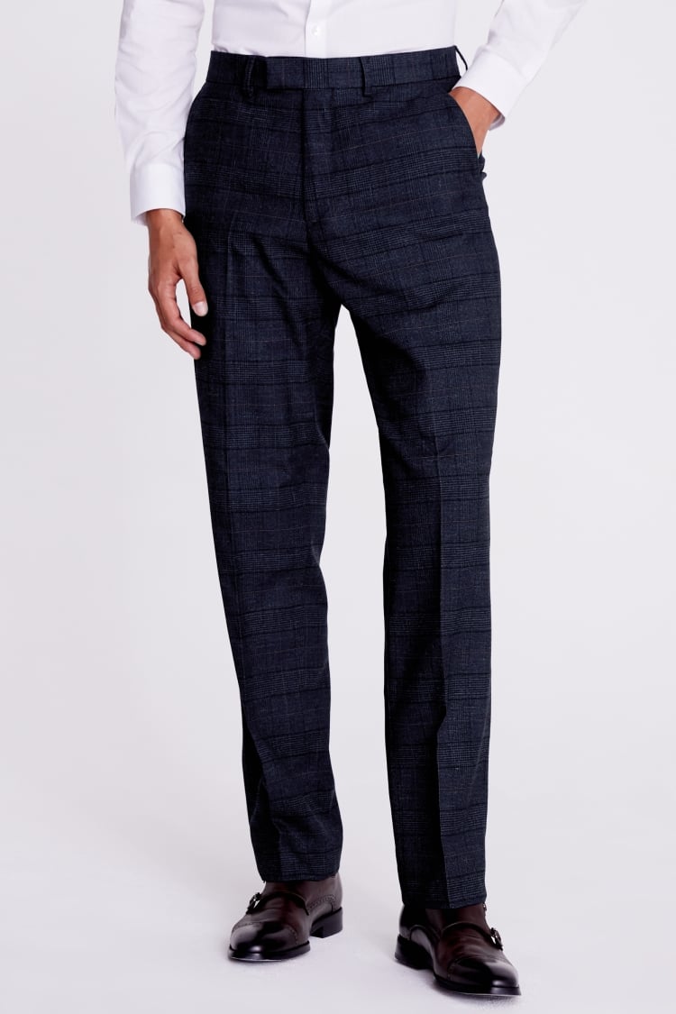 Regular Fit Navy Black Check Trousers