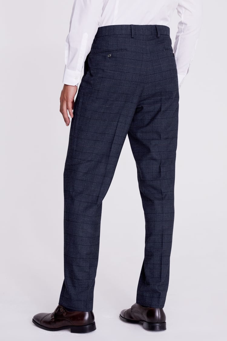 Regular Fit Navy Black Check Trousers