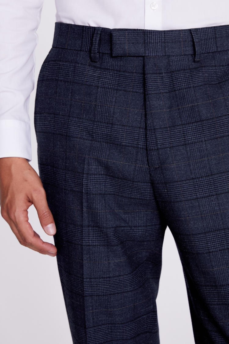 Regular Fit Navy Black Check Trousers | Buy Online at Moss