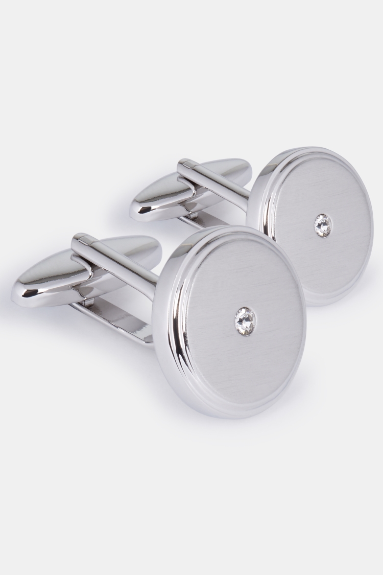 Moss London Brushed Rhodium Clear Crystal Cufflink