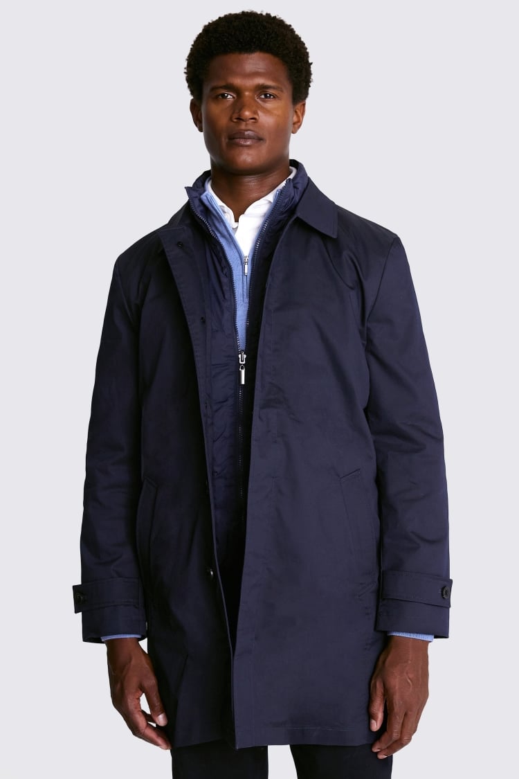 Tailored Fit Navy Raincoat