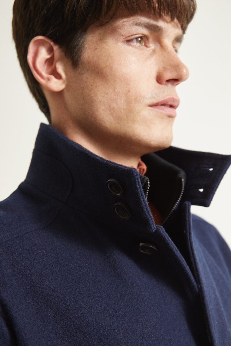 Moss 1851 Tailored Fit Navy Wool Funnel Coat