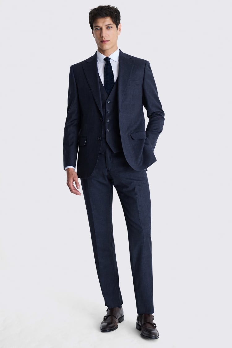 Tailored Fit Navy Check Performance Suit