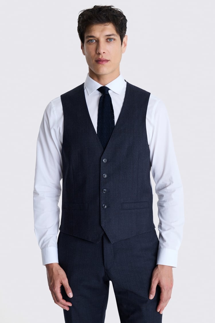 Tailored Fit Navy Check Performance Suit