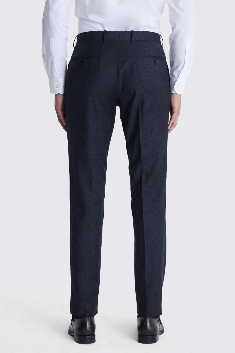 Tailored Fit Navy Check Performance Trousers