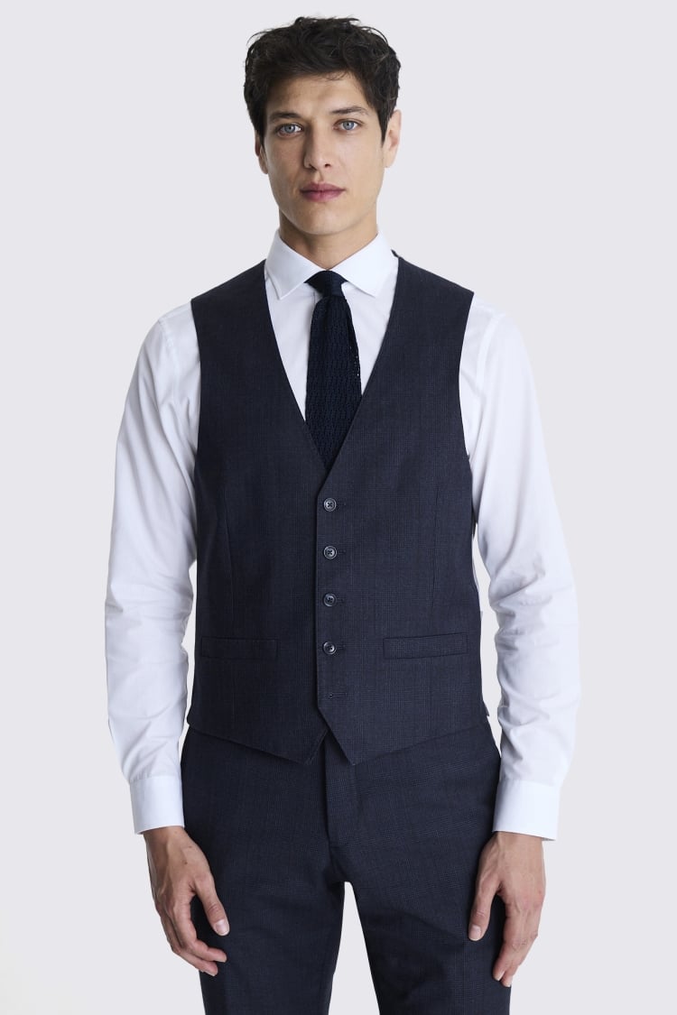 Tailored Fit Navy Check Performance Waistcoat