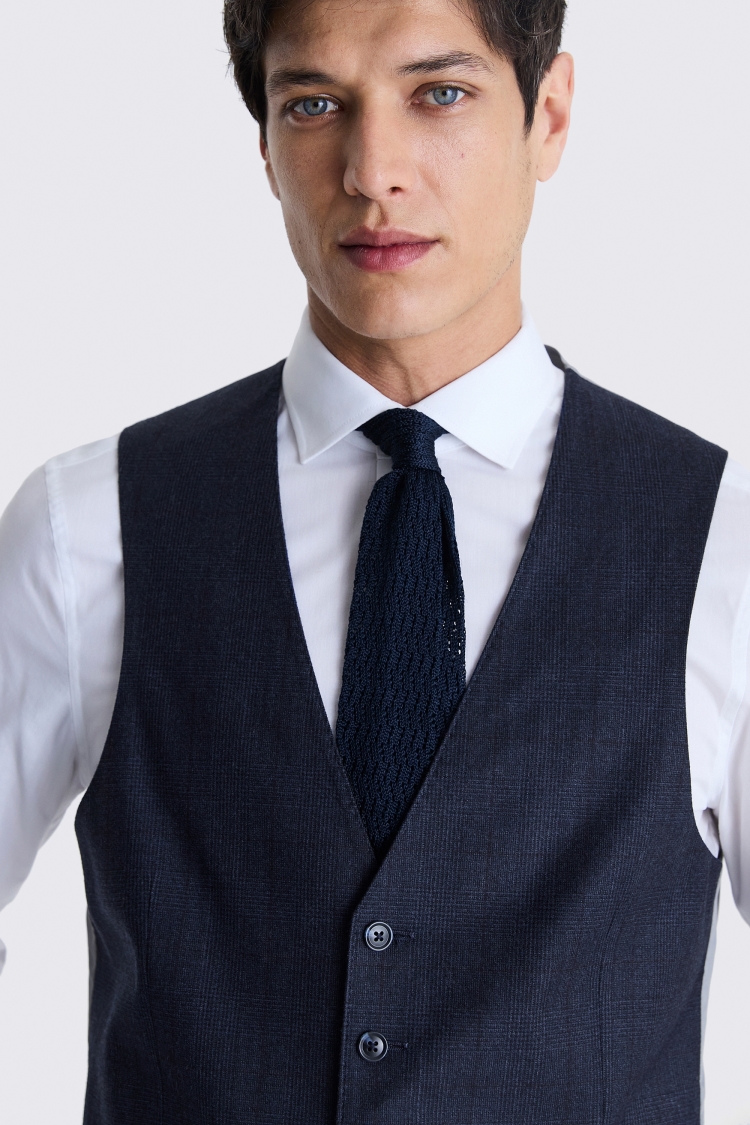 Tailored Fit Navy Check Performance Waistcoat