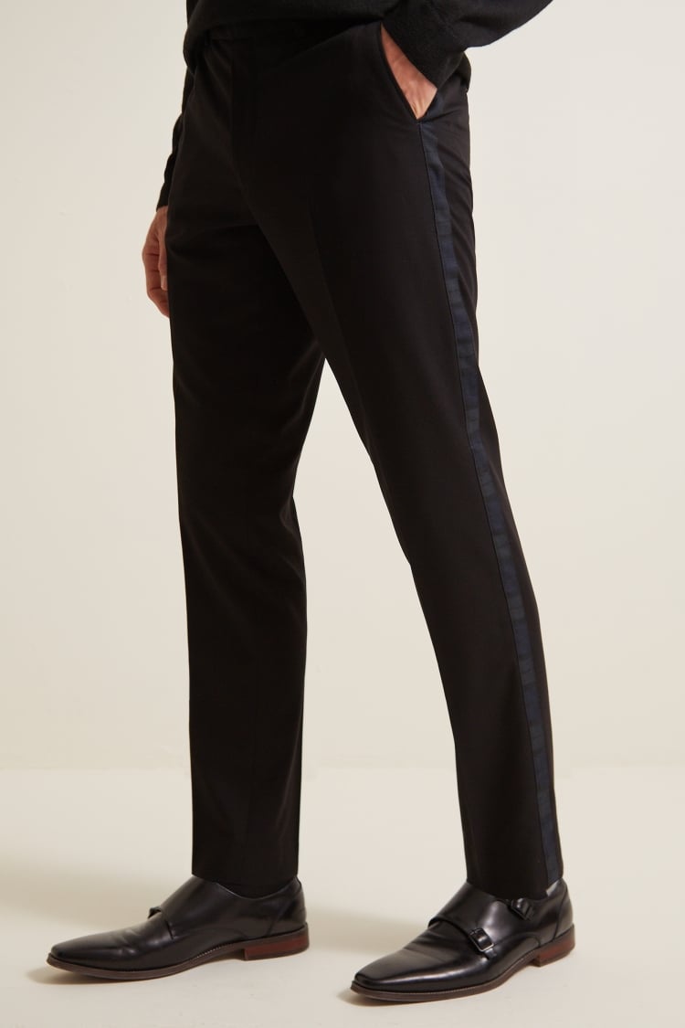 Slim Fit Black & Tartan Tuxedo Trousers