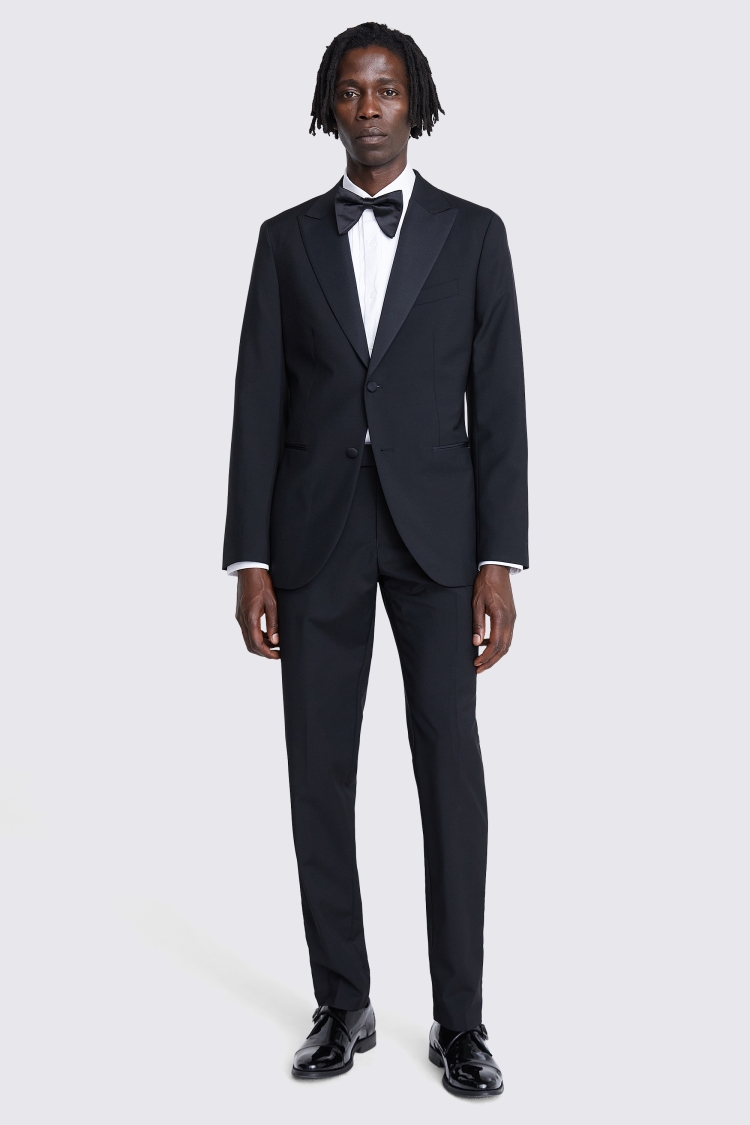 Italian Tailored Fit Black Peak Lapel Tuxedo