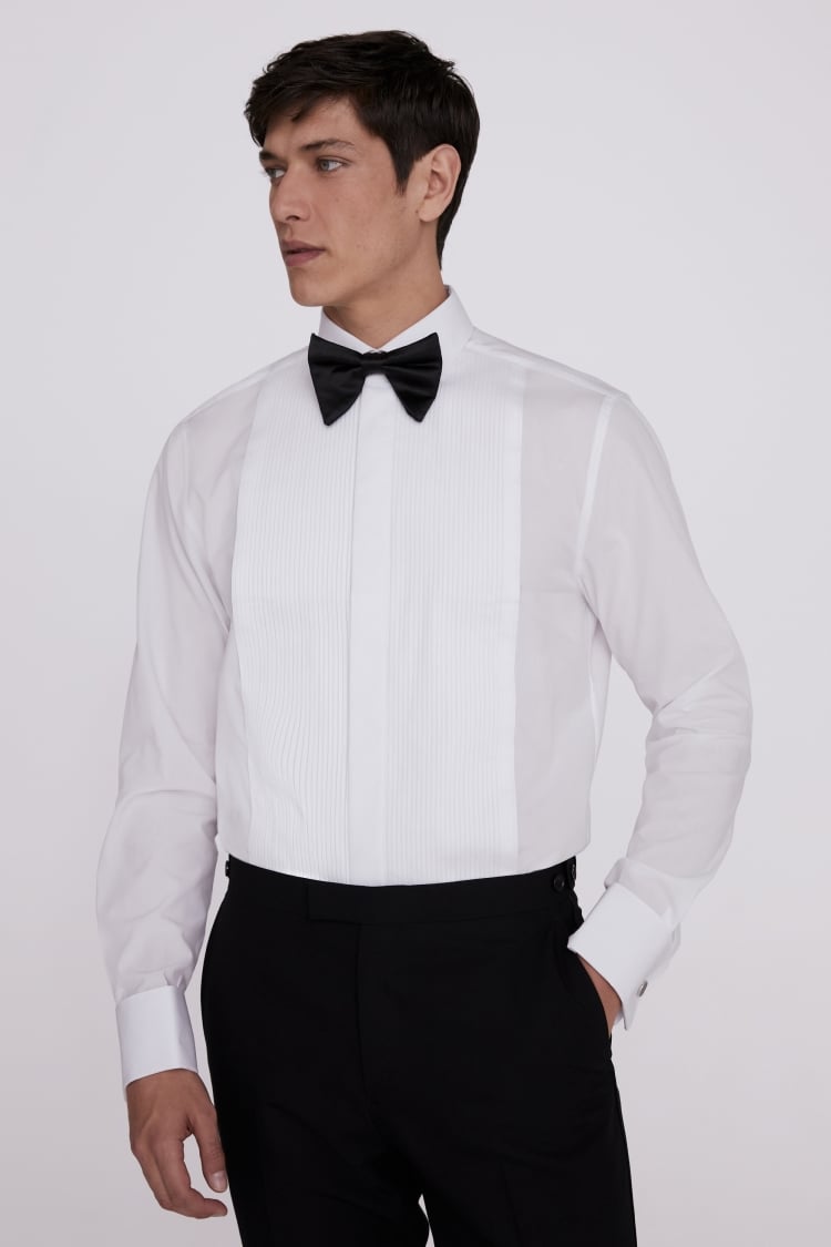 Tailored Fit White Pleated Dress Shirt