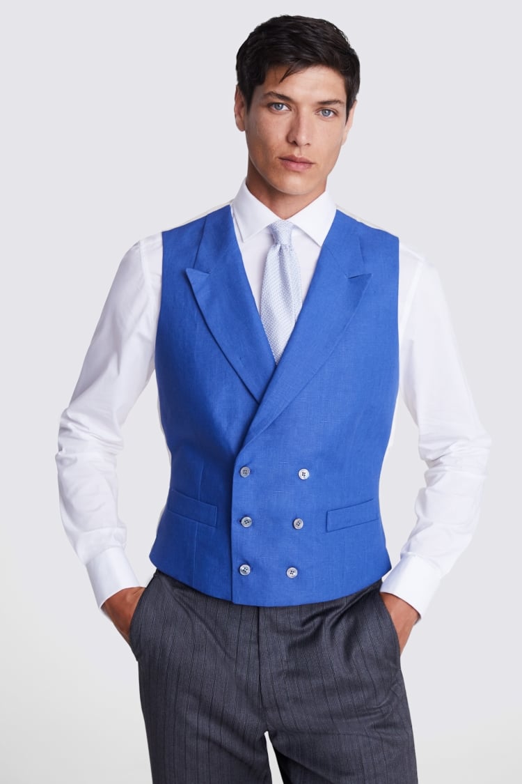 Tailored Fit Royal Blue Linen Waistcoat 
