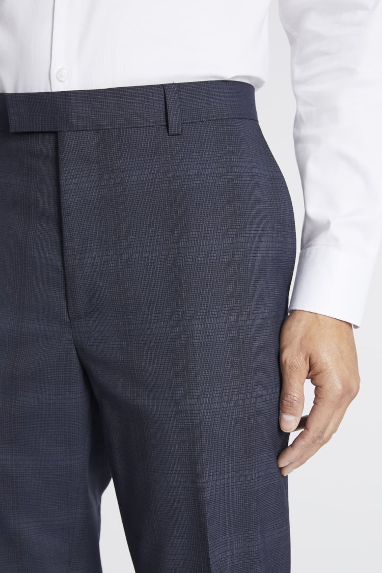 Slim Fit Navy Check Trousers | Buy Online at Moss