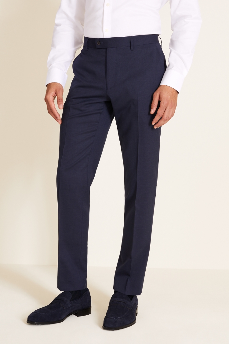 Tailored Fit Navy Pindot Eco Trousers | Buy Online at Moss