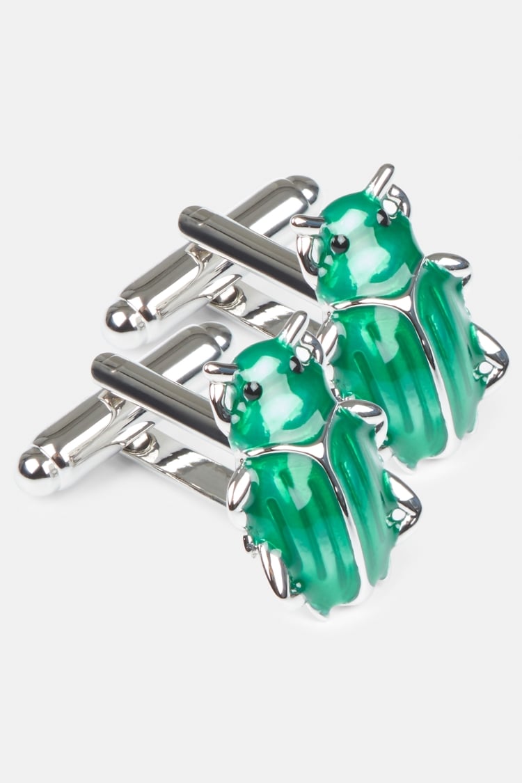 Silver & Green Beetle Cufflinks