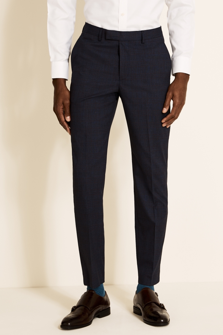 Tailored Fit Navy Red Check Pants