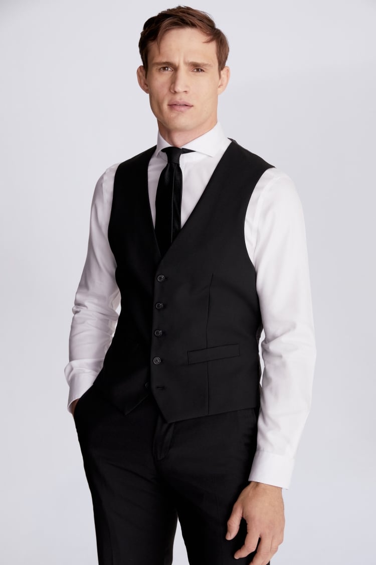 Tailored Fit Black Stretch Waistcoat | Buy Online at Moss