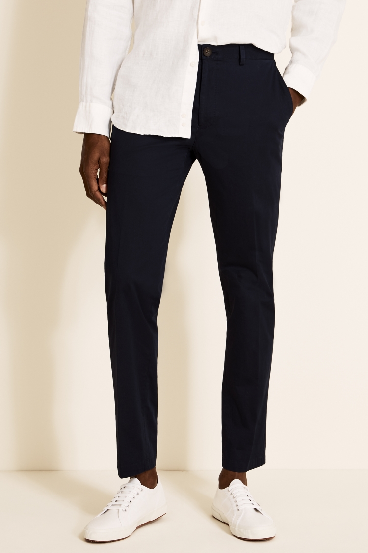 Tailored Fit Navy Cotton Trousers