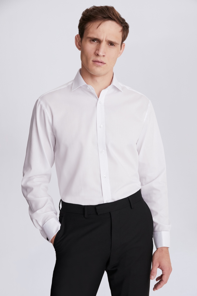 Regular Fit White Double Cuff Textured Shirt
