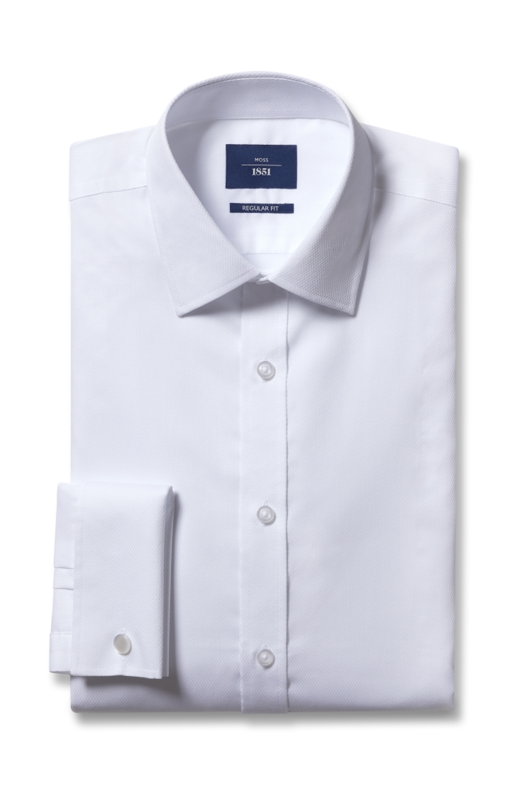 Regular Fit White Double Cuff Textured Shirt