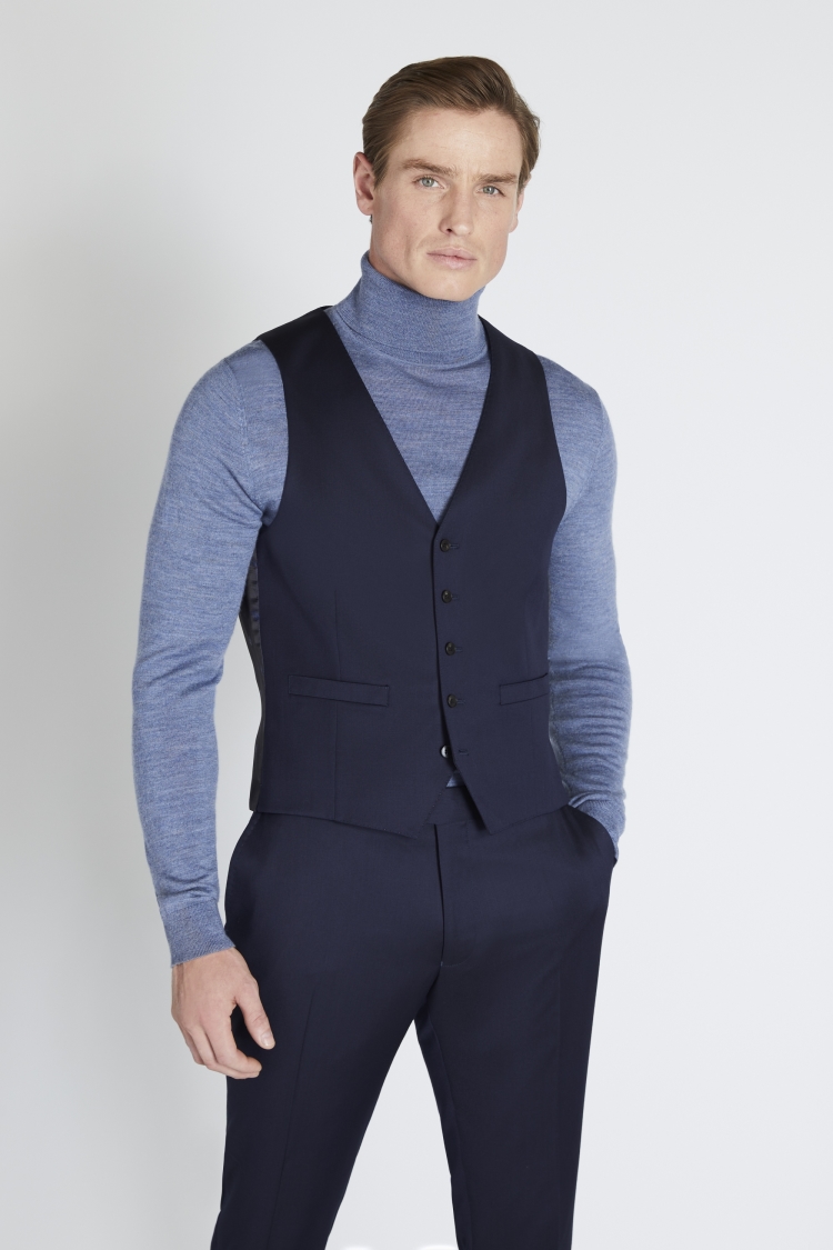 Reda Slim Fit Navy Twill Waistcoat