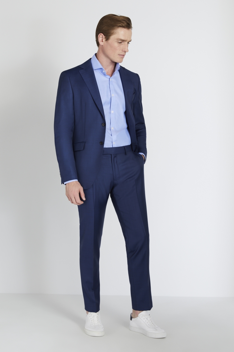 Italian Slim Fit Blue Sharkskin Jacket | Buy Online at Moss