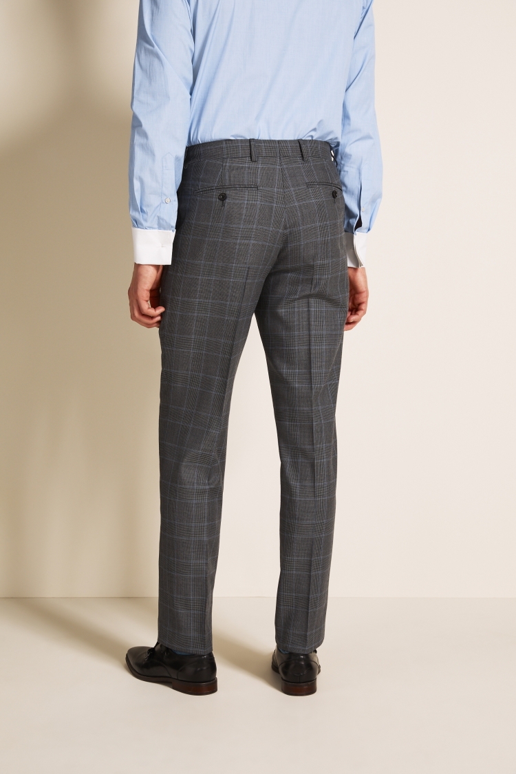 Regular Fit Grey Blue Check Trousers