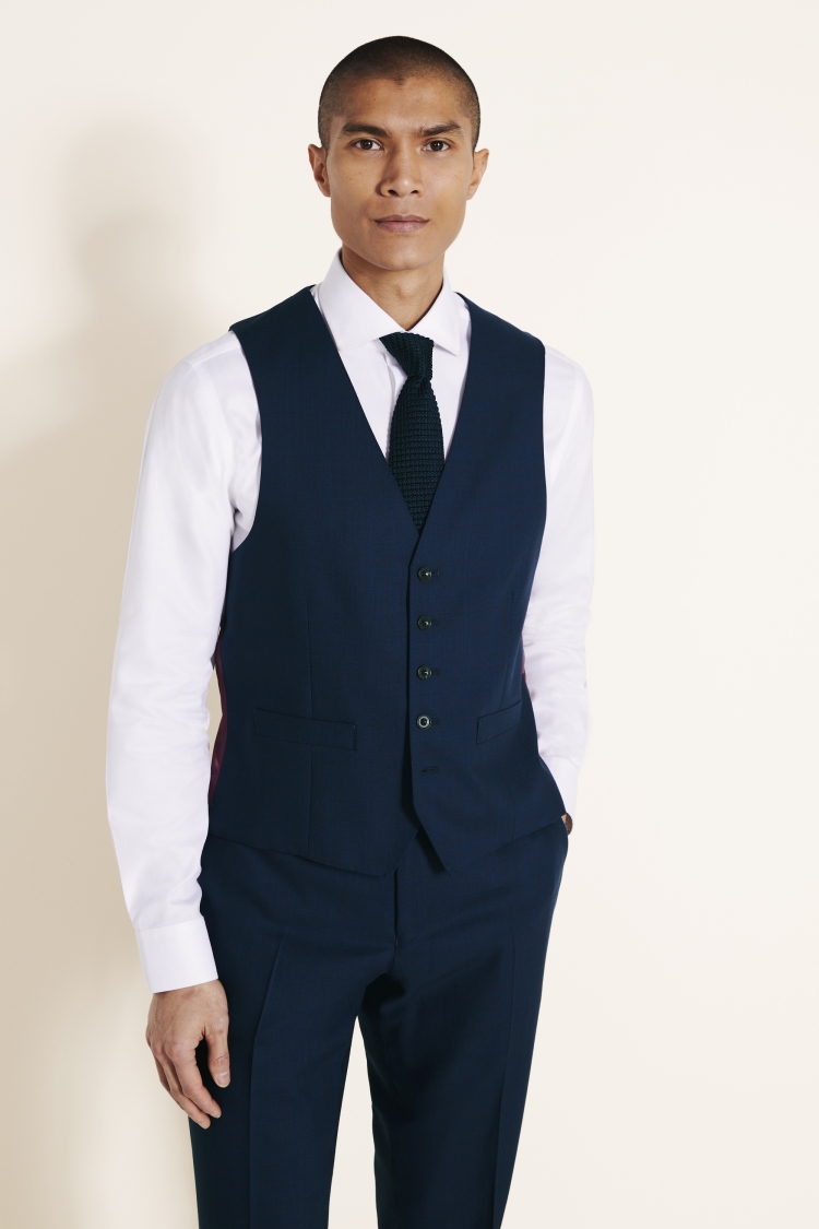Regular Fit Navy Red Check Waistcoat | Buy Online at Moss