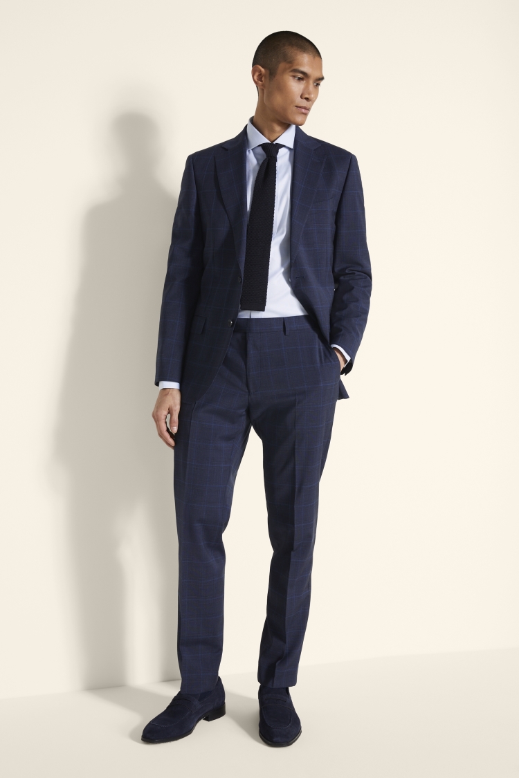 Tailored Fit Blue Check Stretch Jacket