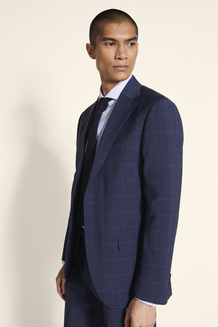 Tailored Fit Blue Check Stretch Jacket
