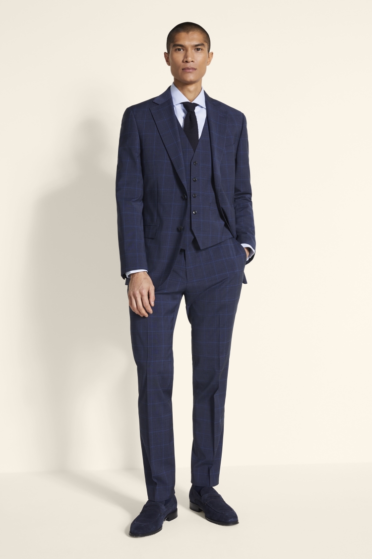 Tailored Fit Blue Check Stretch Jacket