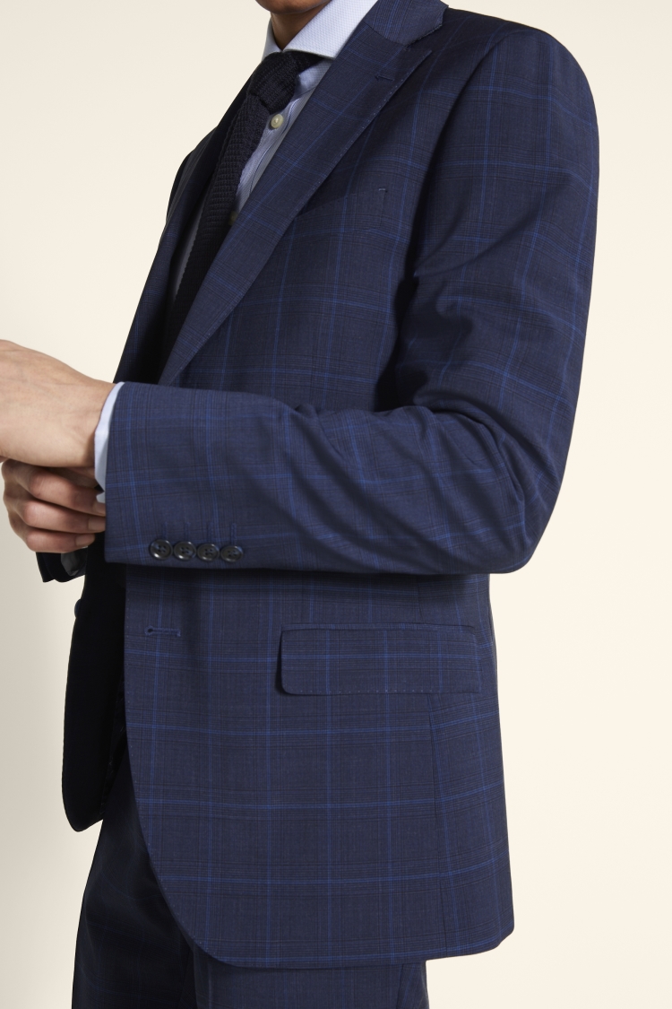 Tailored Fit Blue Check Stretch Jacket