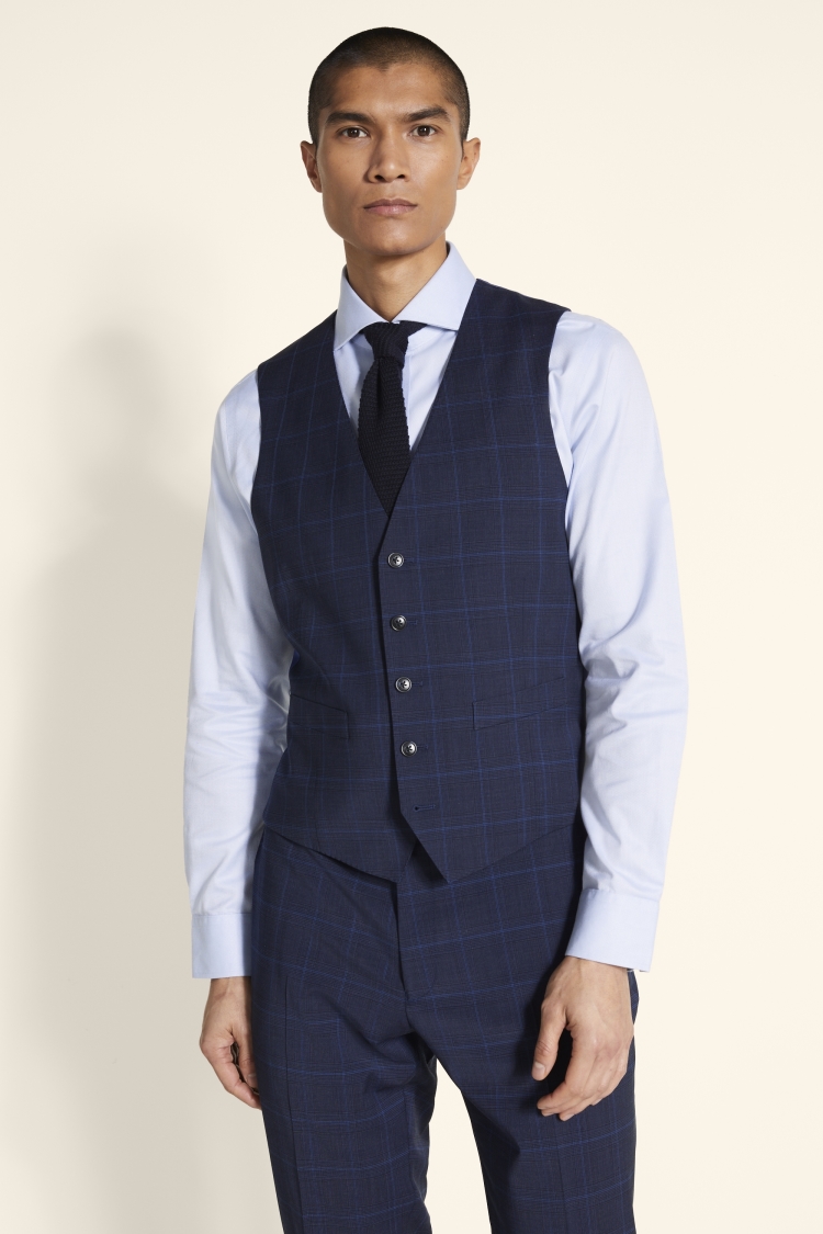 Tailored Fit Blue Check Stretch Jacket