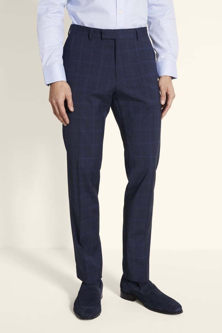Tailored Fit Blue Check Trousers