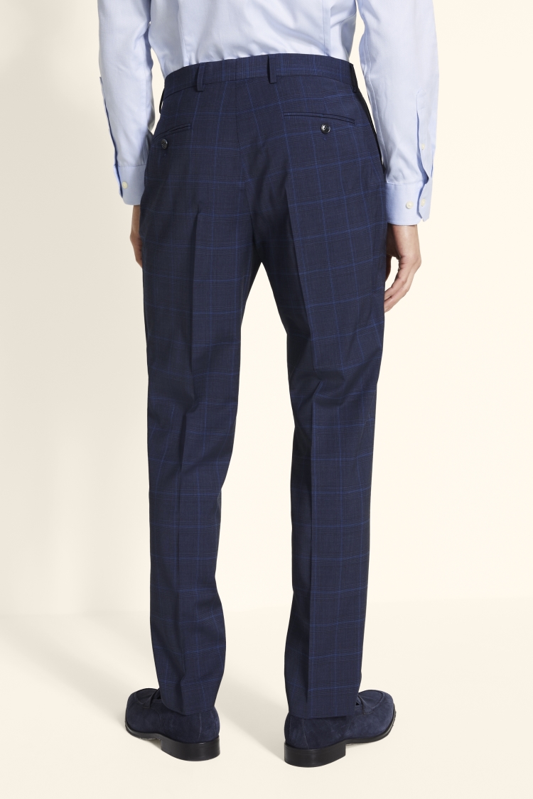 Tailored Fit Blue Check Trousers