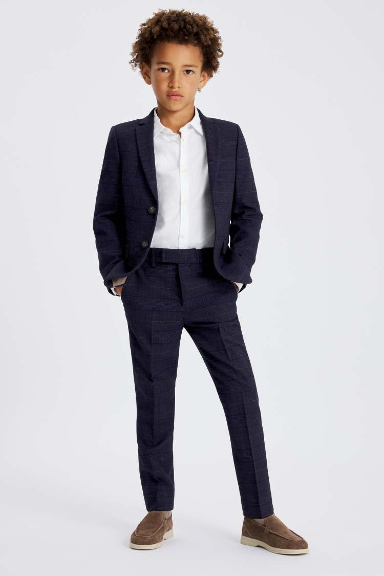 Boys Navy Black Check Suit