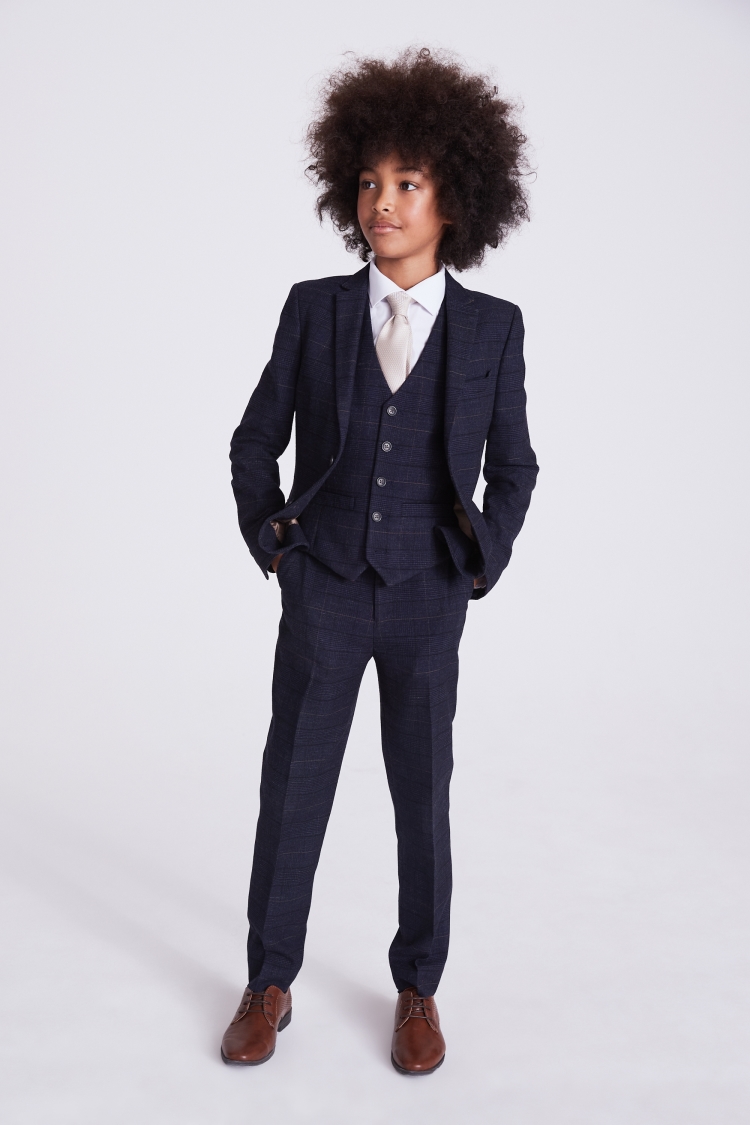 Boys Navy Black Check Suit