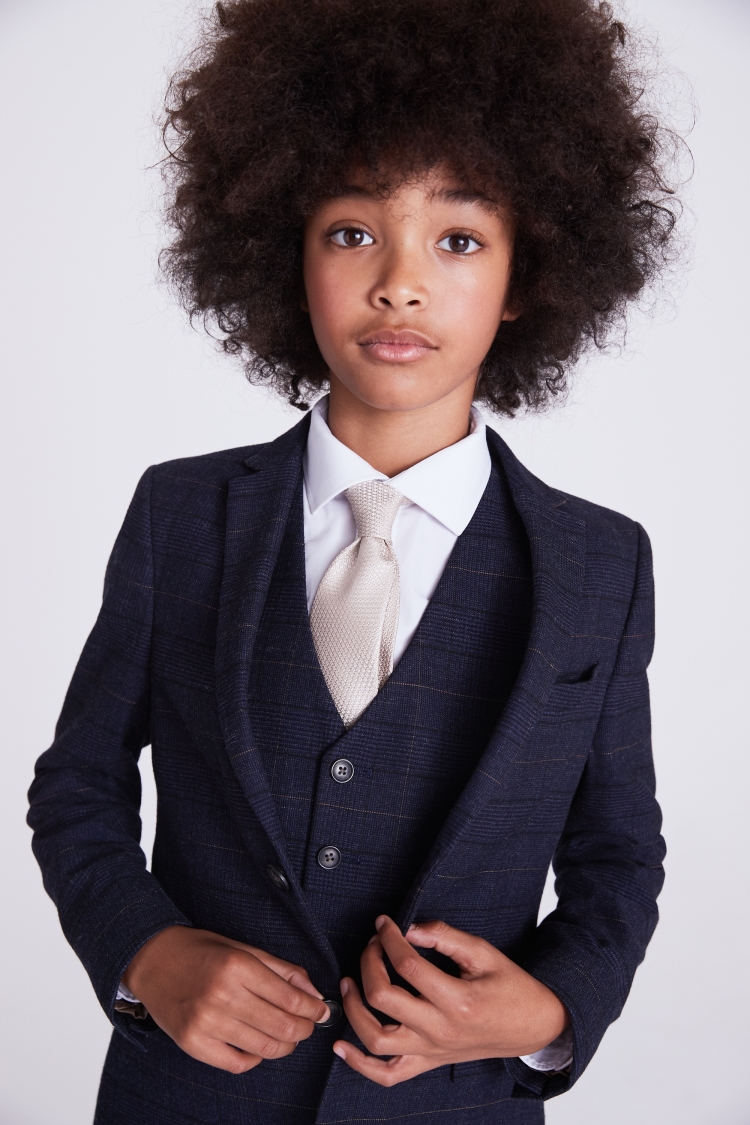 Boys Navy Black Check Suit