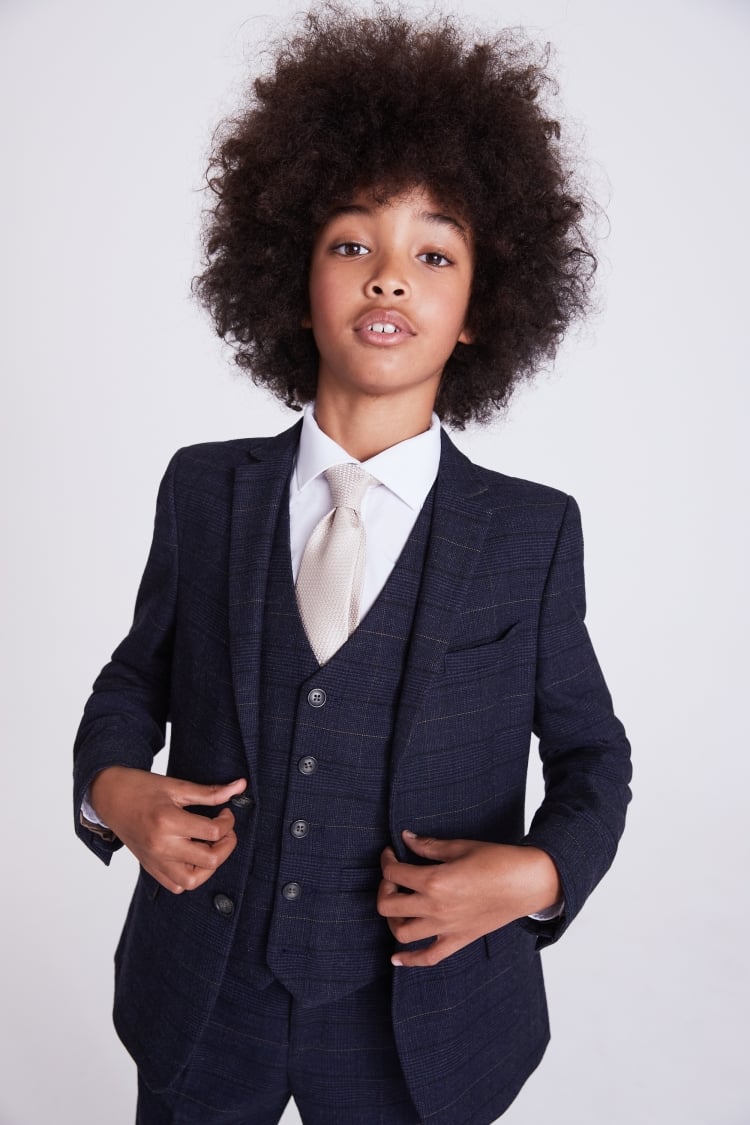 Boys Navy Black Check Suit