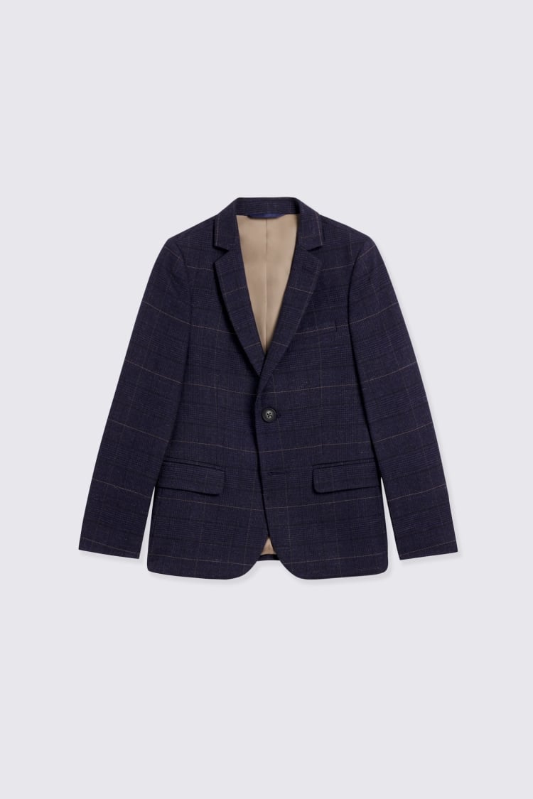 Boys Navy Black Check Suit